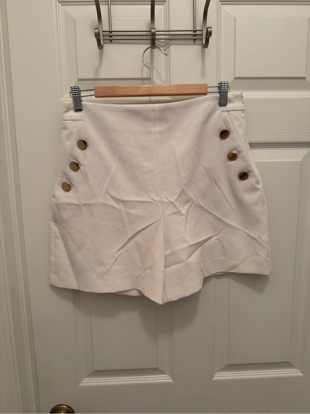 Zara Cream High-Waist Bermuda Shorts with Decorative Buttons